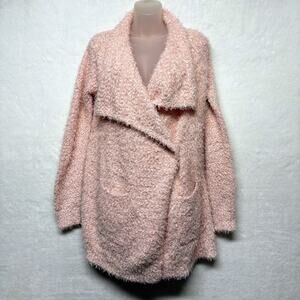 PJ Salvage Cozy Fuzzy Boucle One Button Wrap Cardigan Sweater Pink Size S